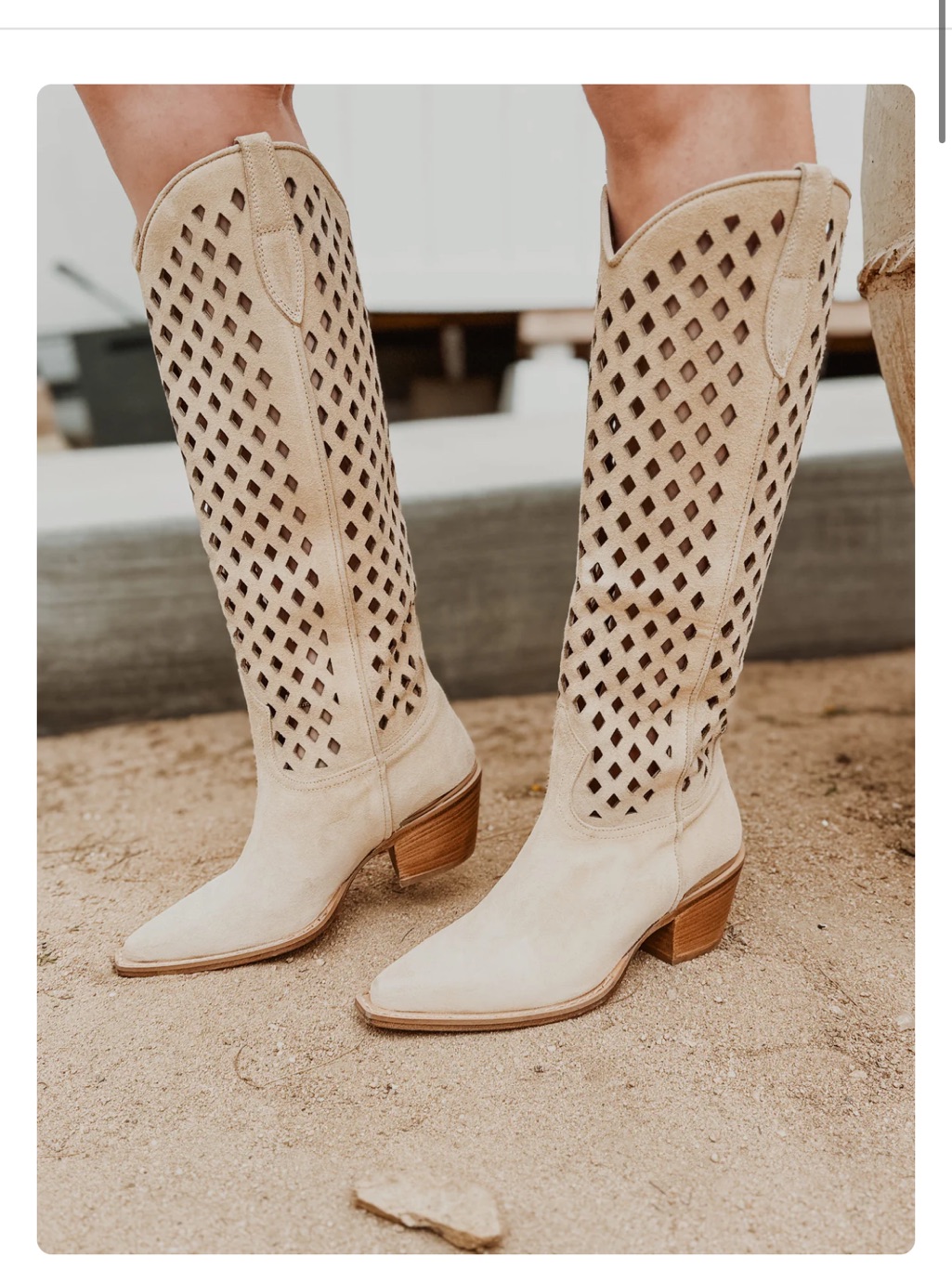 Free People- Diamonds Are Forever Cowboy Boot In Sand Suede